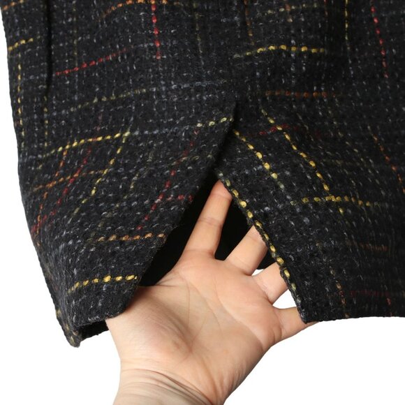 Vintage TC Petites Wool Blend Plaid Skirt Knee Length Black Red Yellow Pencil - Picture 5 of 13
